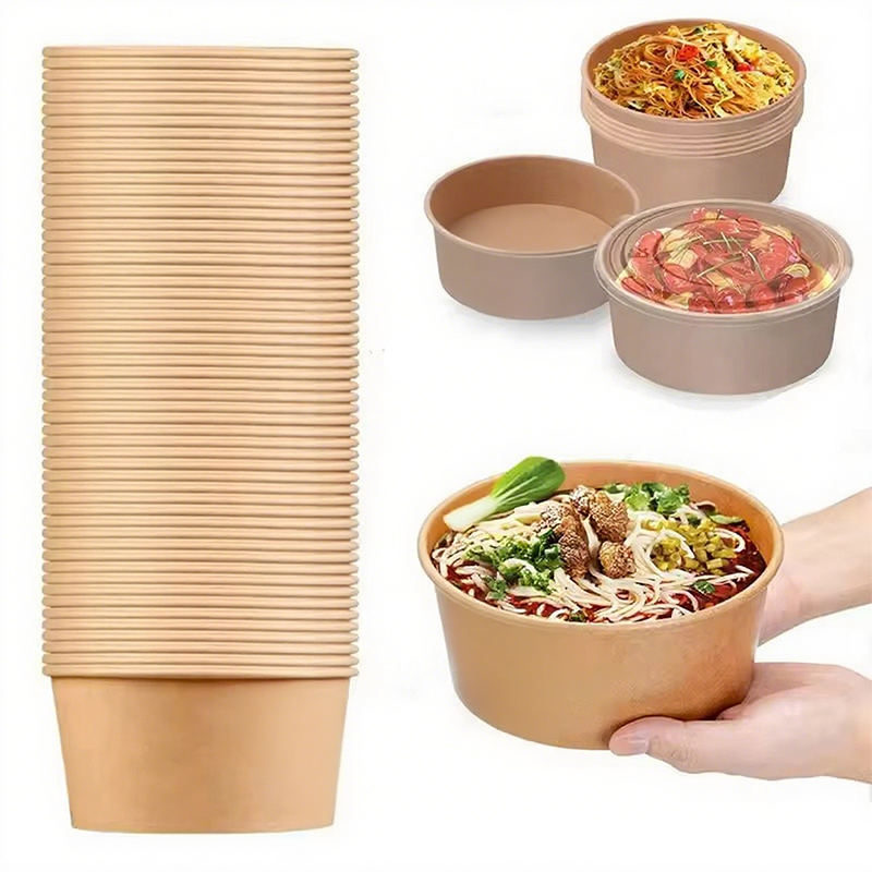 Meal Prep Noodles - Kraft Paper Round Bowls Disposable Lunch