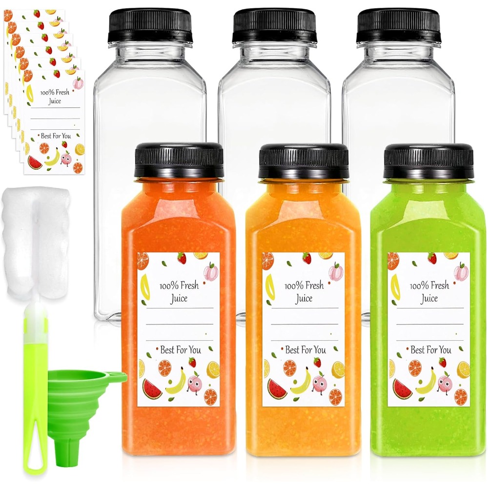 Meal Prep Juice Bottles - Reusable 12oz Plastic Juice Bottles with